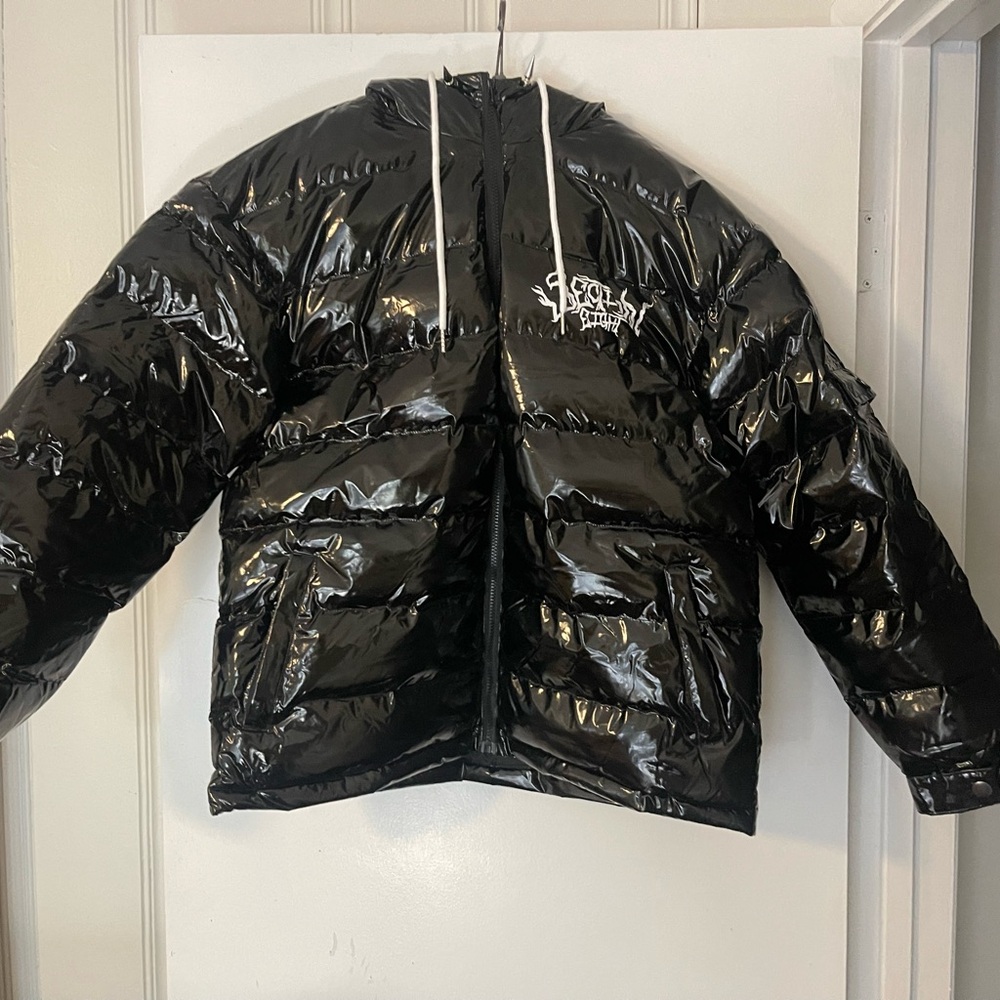 Black Puffer Jacket with Logo